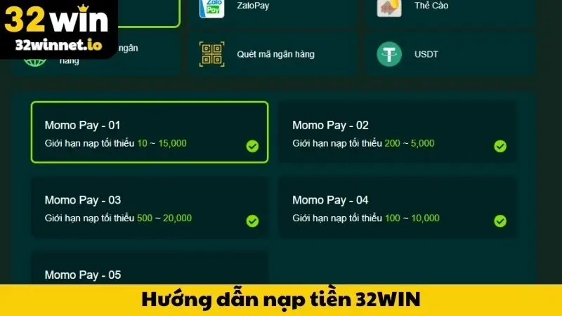 Hướng dẫn nạp tiền 32WIN thông qua các cách thông dụng nhất