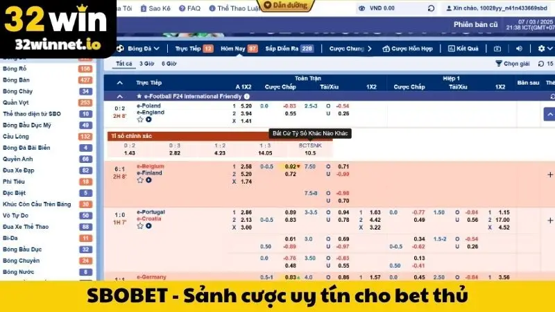 SBOBET - Sảnh cược uy tín cho bet thủ
